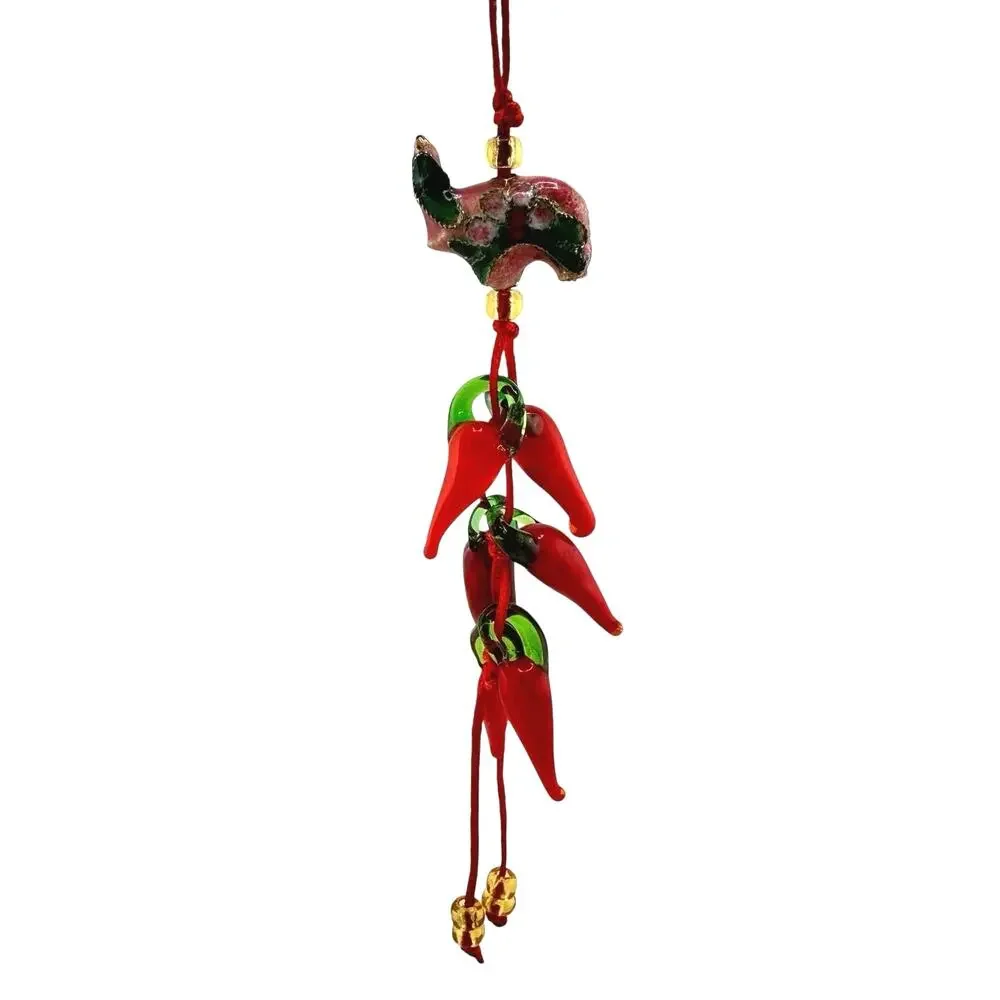 Cell Phone Charm Glass Chili Peppers Cloisonne Elephant Luck Vitality Protection